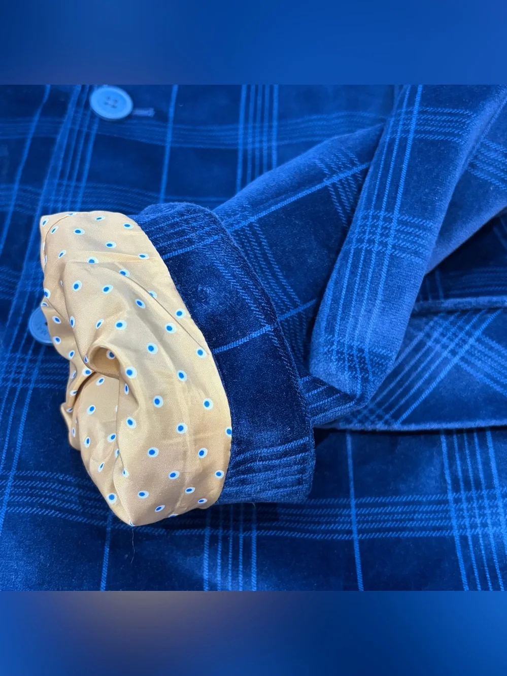 Appaman Fine Tailoring Boy's Blue Velvet Plaid Jacket Gold Lining Size 14